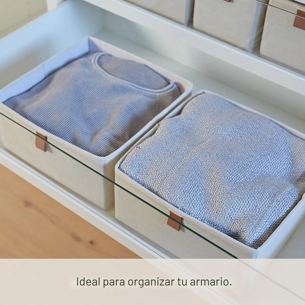 LOVE !T STORE !T 679554 Cajonera de 2 Piezas, Organizador para Armario de Tela, Juego con Dos Cajas Grandes, Beige, 30cm x 30cm x 15cm