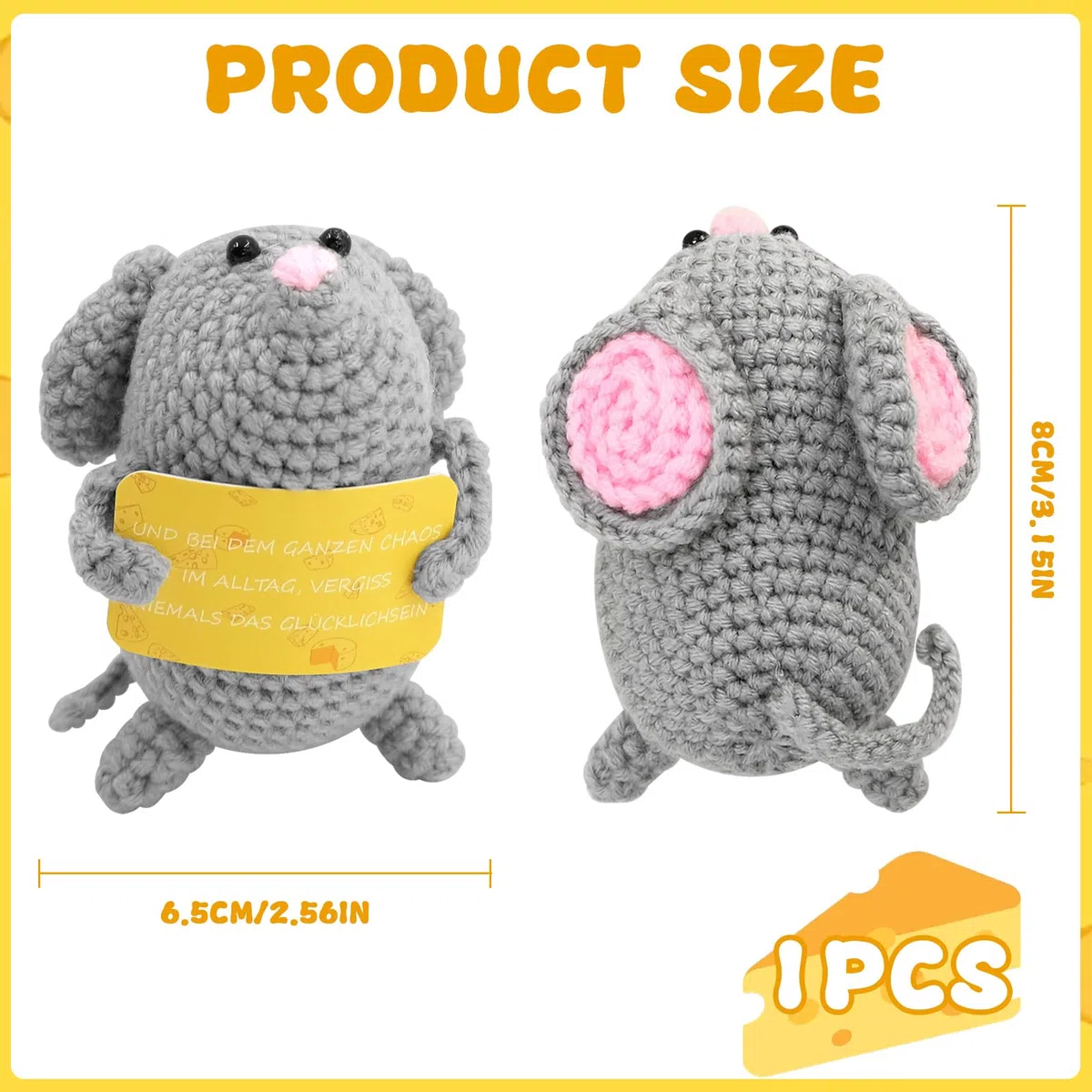 Amuleto de la suerte Pocket Hug Mouse Patata, Lana de punto Muñeca Ratón Muñeca Positivo Mutmacher, Regalo para Buena Recuperación e Inscripción