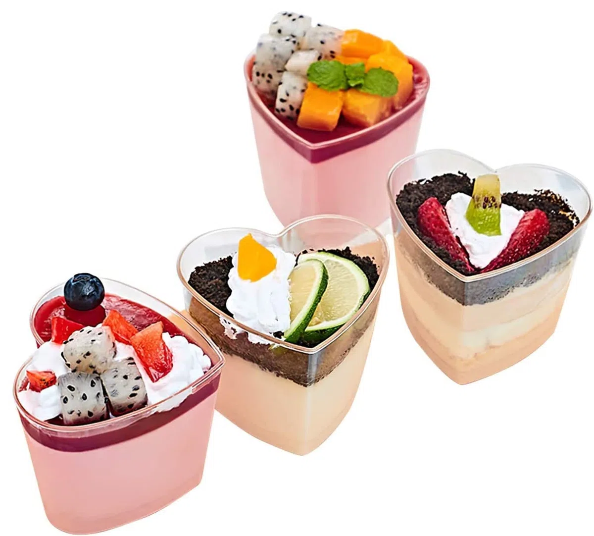 LATERN 50 Piezas Vasos de Postre de Plástico, 150ml Tazas de Postre en Forma de Corazón Copa de Aperitivo Transparente Parfait Tazón para Servir Reutilizable para Fiesta de Mousse Pudín (7,3 x 6cm)