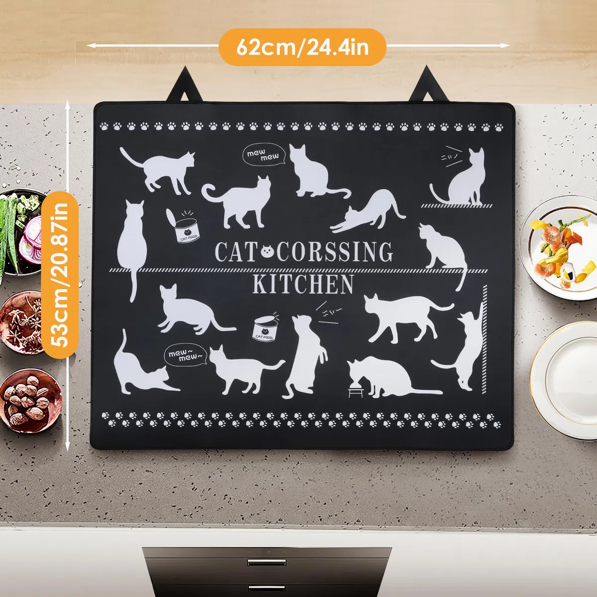 Cubierta de Placa de inducción 62 x 53 cm, Cubierta para Placa de Cocina Estufa Resistente al Calor ignífuga e Impermeable de Silicona Cubierta para Placa de Cocina eléctrica con 2 Ganchos