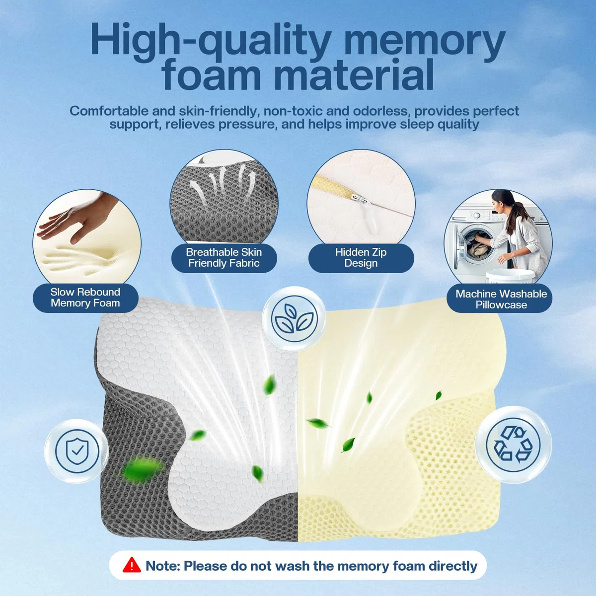 Almohada Cervicales y Cuello - Almohada Ergonómica para Alivia el Dolor de Cuello y Espalda - Almohada Ortopedica de Espuma Viscoelástica para Dormir de Lado y Boca Arriba