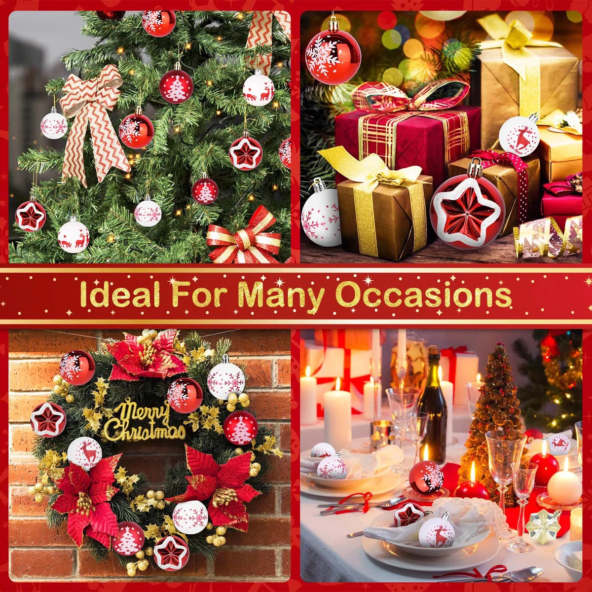 Juego de 12 bolas de Navidad de plástico brillantes, adornos para árbol con ganchos, 6 cm