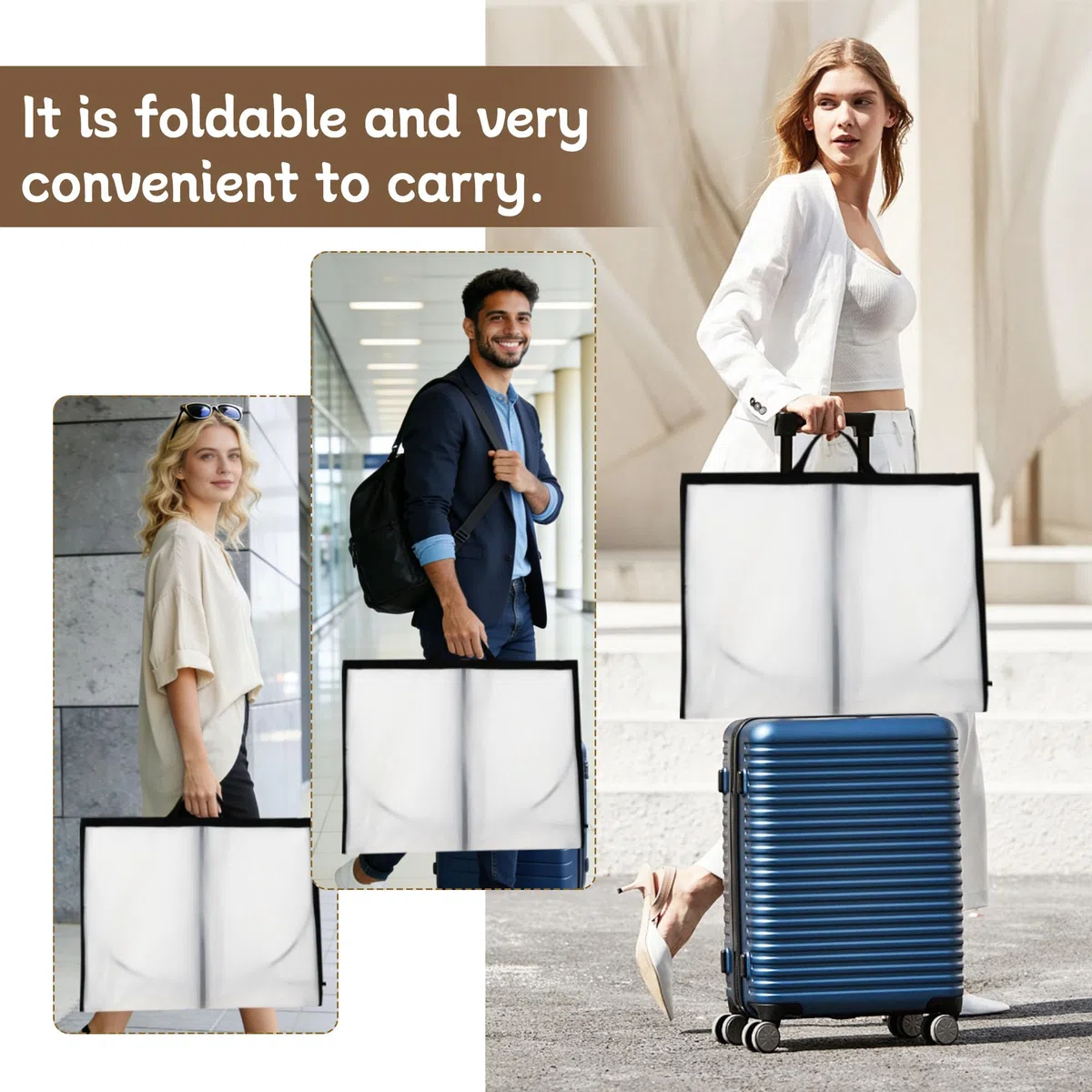 4 Piezas Fundas Ropa 60 x 180 cm, Portatrajes Largos, Plegable Fundas de Ropa Blanco, a Prueba de Polvo, Impermeable, Resistente, Bolsa de Ropa de Boda, Bolsa de Ropa de Vestido de Noche