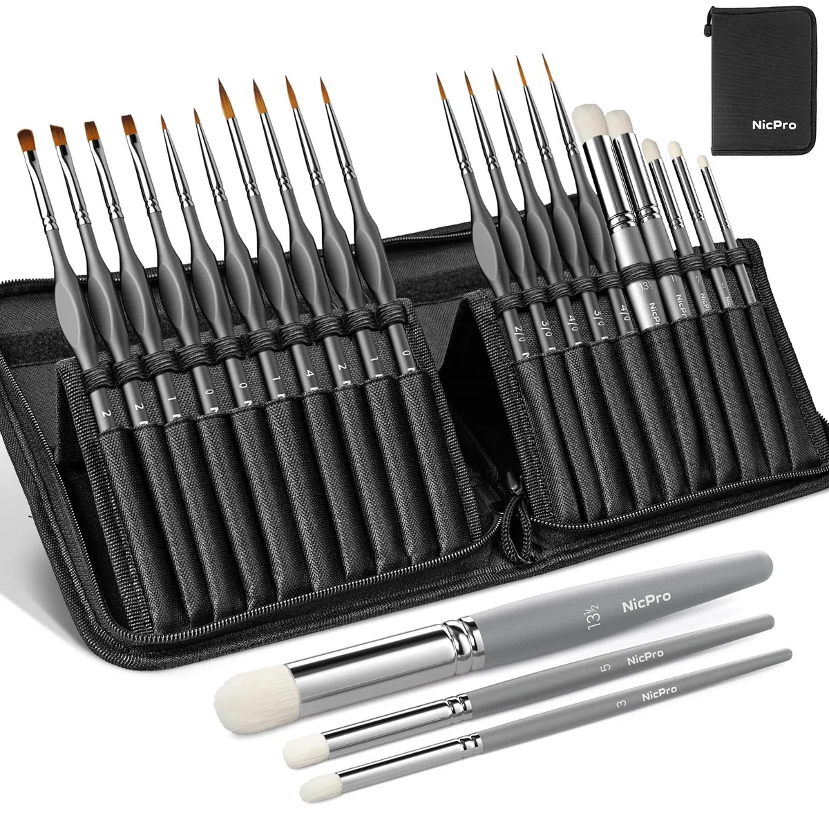 Nicpro Pinceles de Pintura en Miniatura – Juego de 20 Pinceles de Pintura Modelo con Funda de Nailon para acrílico, Acuarela, Pincel seco para, Pintura, Modelo, miniaturas DND