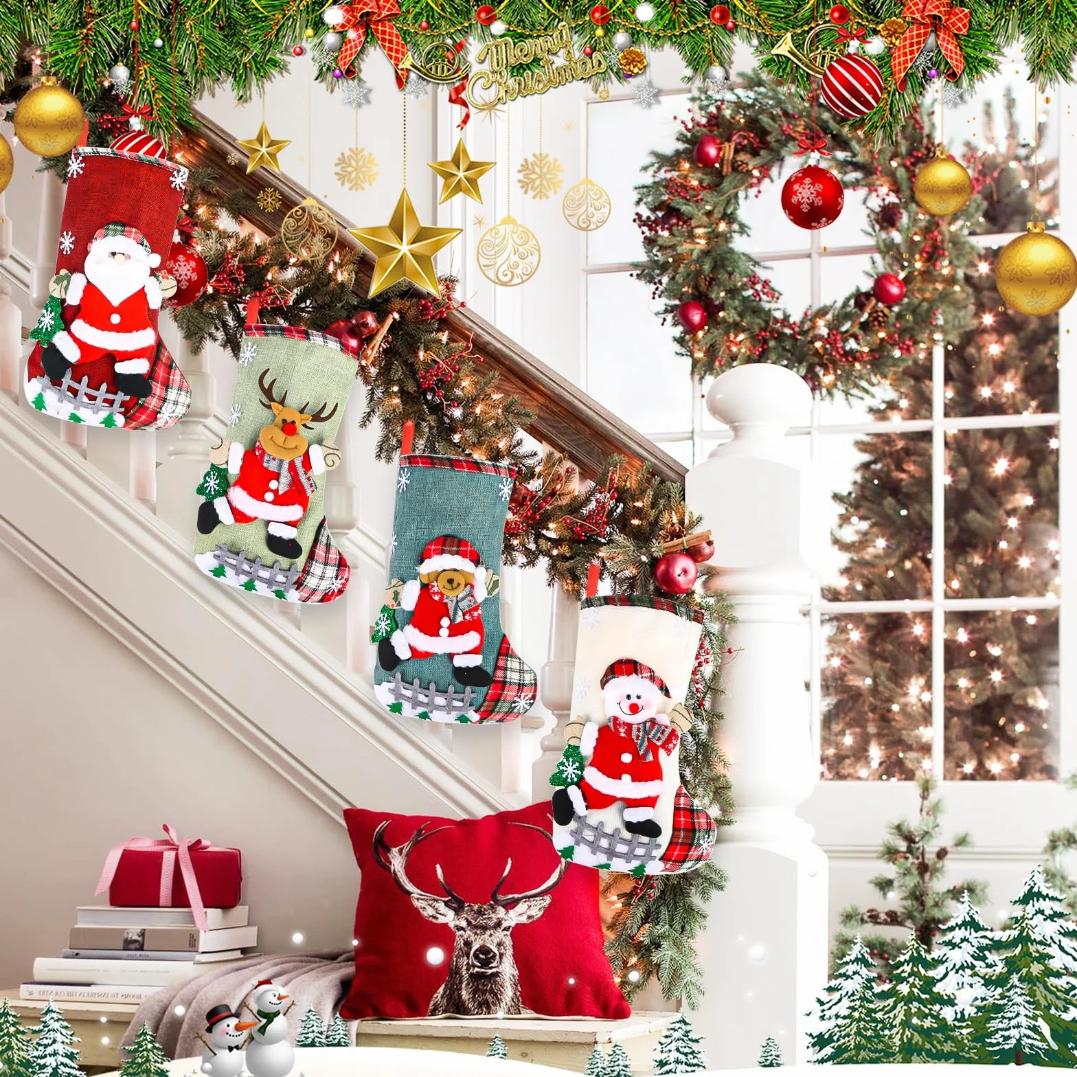 Juego de calcetines de Papá Noel, 2025 Nuevo calcetín de Navidad, botas de Papá Noel para rellenar, calcetines de Navidad para colgar, juego de calcetines de Navidad, calcetines de Papá Noel