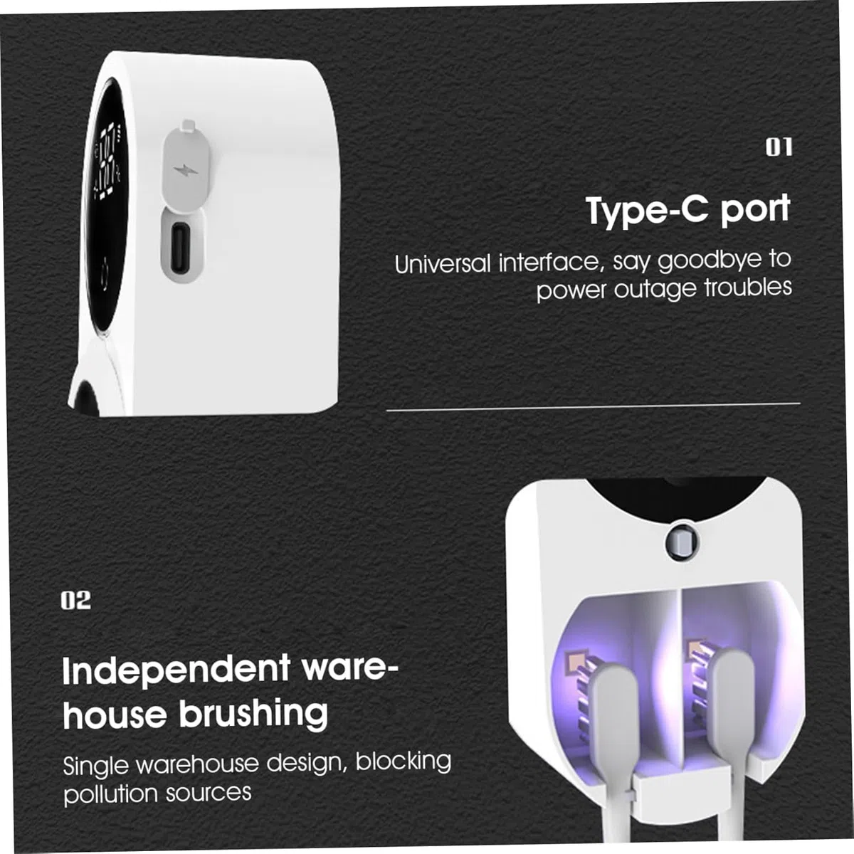 Limpiador de cepillos de Dientes Soportes de Pared para cepillos de Dientes Inteligentes con Sensor de Apertura automática Luz UVC Dual Pantalla LED desinfectante y