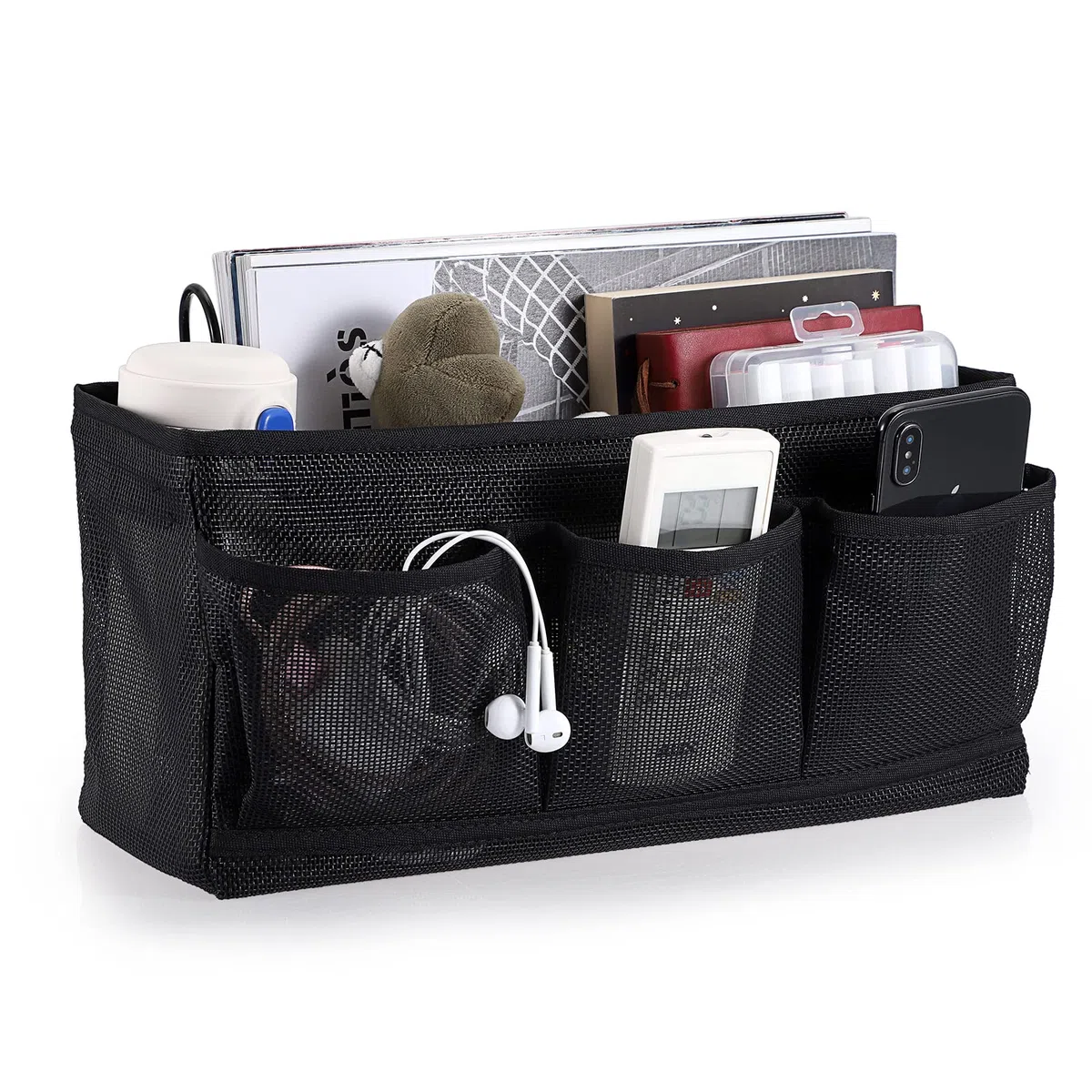 IGNPION Cesta de almacenamiento para colgar en la mesita de noche, con bolsillos, organizador de cama para dormitorio, bolsa de almacenamiento multiusos para el hogar, oficina, escuela, dormitorio
