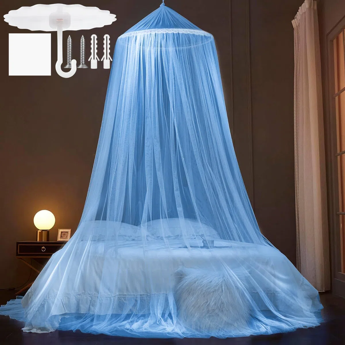 Mosquitera Cama 60x250x1100cm,Mosquitera para Cama,Dosel Cama Niña Azul,Mosquito Net para en Casa Interior al Aire Libre