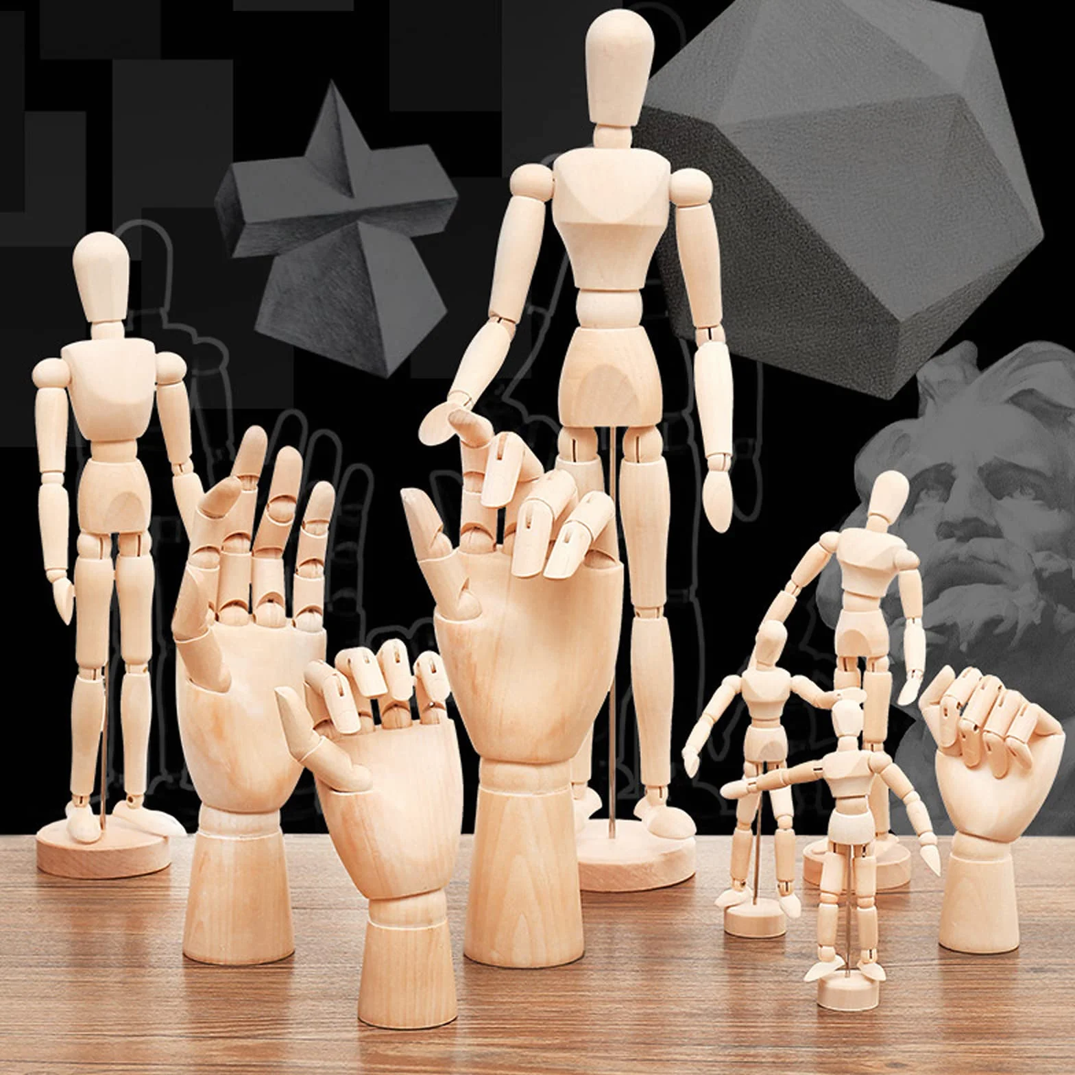 2 Piezas Maniquí de Madera, Maniquí de Madera Articulado Ajustable Maniquí Humano de Madera con Base para Modelos de Bocetos, Accesorios de Fotografía, Adornos Decorativos(16/22cm)