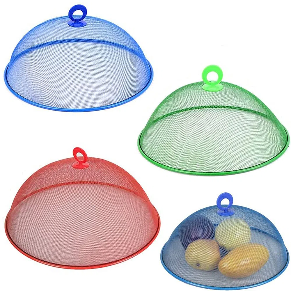 3 Piezas Protector de Cubierta de Comida, Cubierta Malla Domo Alimentos, Cubierta Comida Malla Metálica, Cubierta Malla Acero Inoxidable Reutilizable con Asa, para Cocina, Picnic (3 Colores)