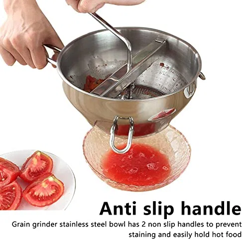 Dispositivo de Paso Molinillo de Alimentos de 20 Cm con 3 Discos Perforados Intercambiables Molinillo de Paso de Acero Inoxidable para Salsa de Tomate, puré de Manzana, Purés,