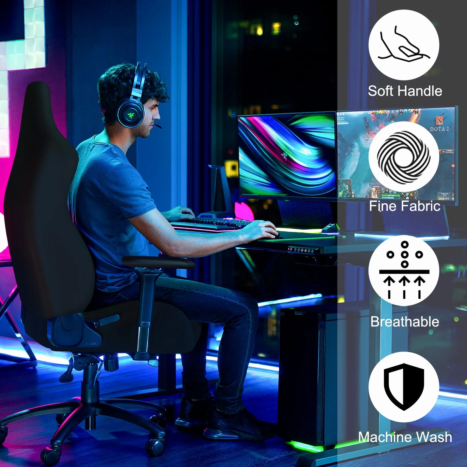 Funda para Silla de Juego Elástica Fundas para Sillas Oficina Lavable y Extraíble Funda para Silla de Oficina Universal con Reposabrazos para Oficina Juegos 4 Piezas