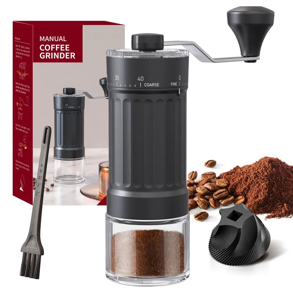 Molinillo de café manual, de mano, con mango plegable y grado de molienda ajustable, mecanismo de cerámica de acero inoxidable para café expreso y prensa francesa
