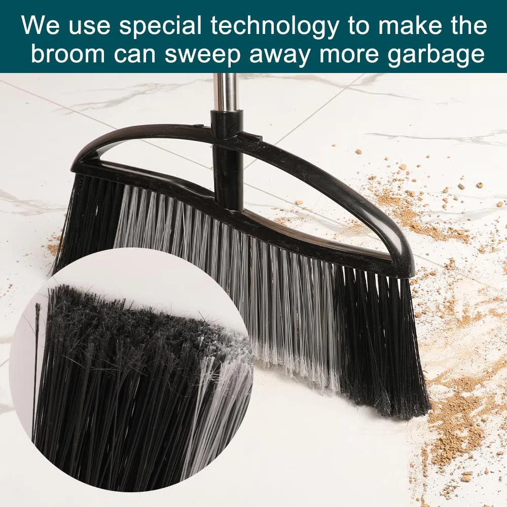 Gloffer Escoba para exteriores, 15.7 pulgadas de ancho, resistente, con mango largo, escoba angular con cerdas rígidas, barrido comercial para patio, jardín, garaje, patio (negro), OTDB-123