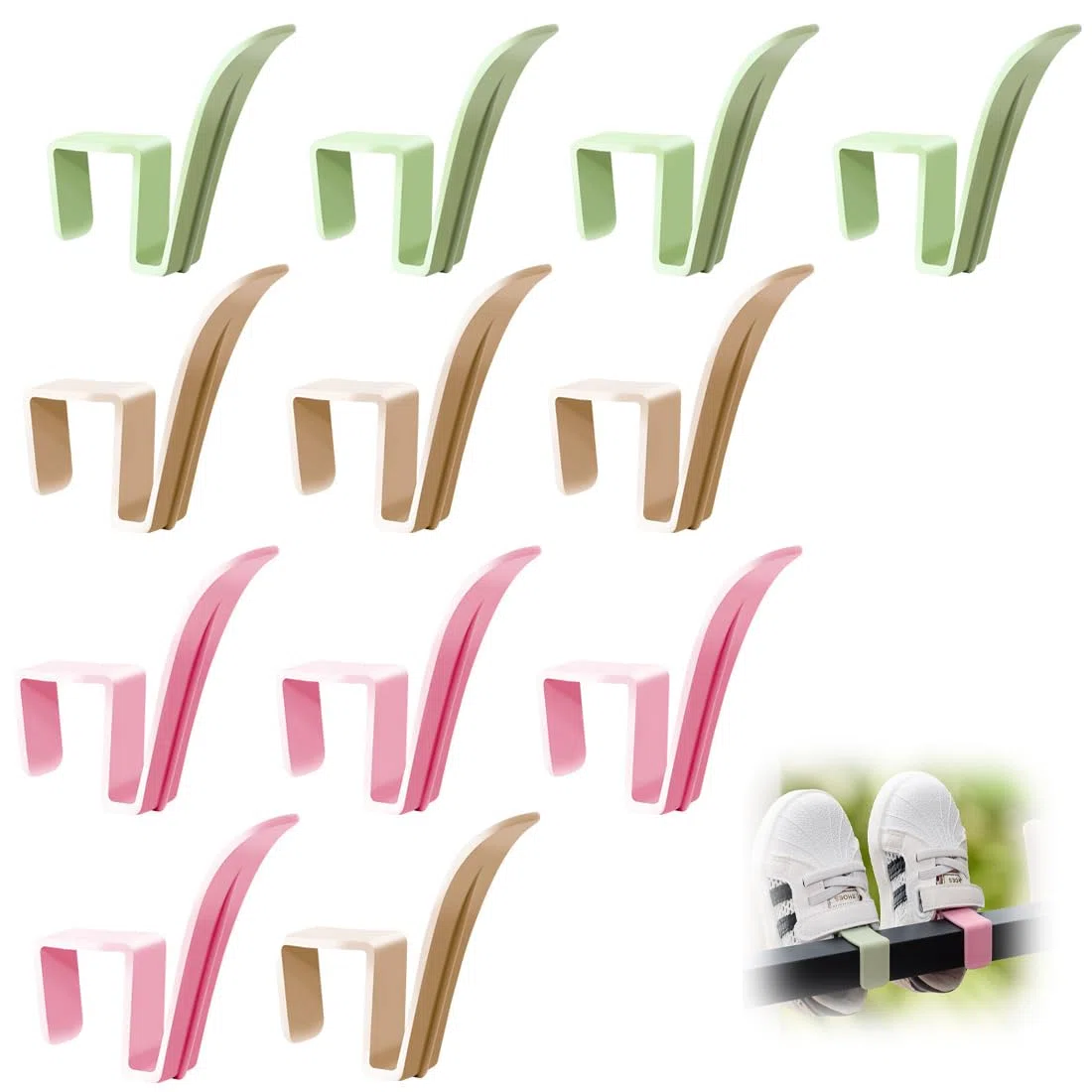 12 Ganchos para Colgar Zapatos de Plástico, Zapatero Colgante Multifuncional, Organizador para Secar Zapatos, Zapatero Pequeño, Apto para todo tipo de Calzado