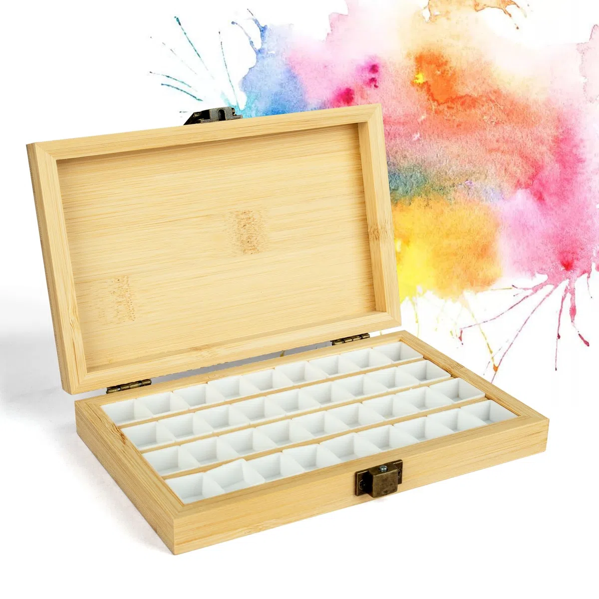 Paleta de Pintura de Madera para Acuarelas con Tapa Hebilla Cuadrada Paleta de Pintura Acrílica con 36 Rejillas para Pintores del Ejército Pintores de Acuarela Artistas Principiantes