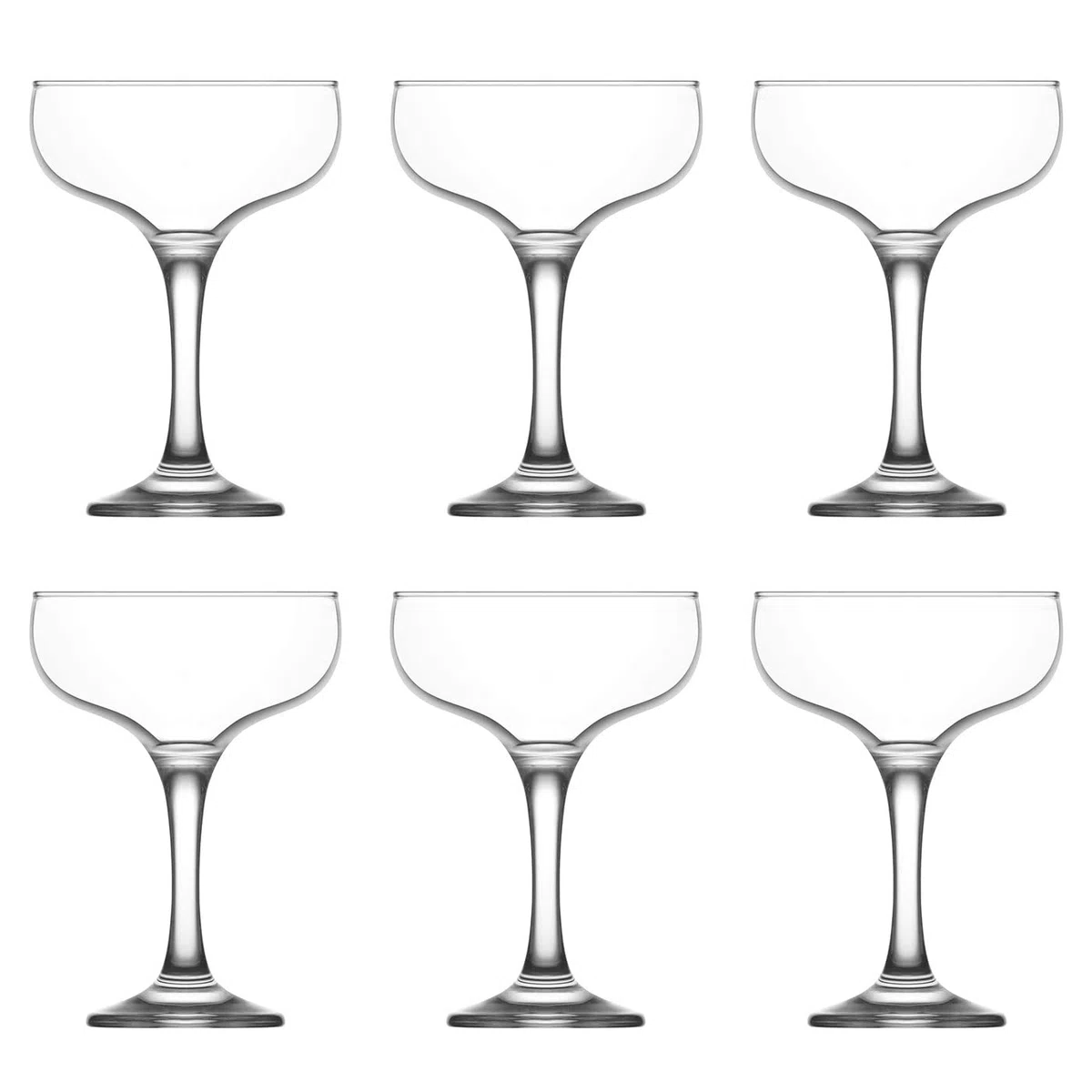 Acan Tradineur - Set de 6 Copas de Champagne de Cristal, 235 ml, Modelo Misket, Juego de Copas clásicas con Tallo Fino 9,5 x 13,5 cm para champán, Cava, cócteles, Ligeras, aptas para lavavajillas