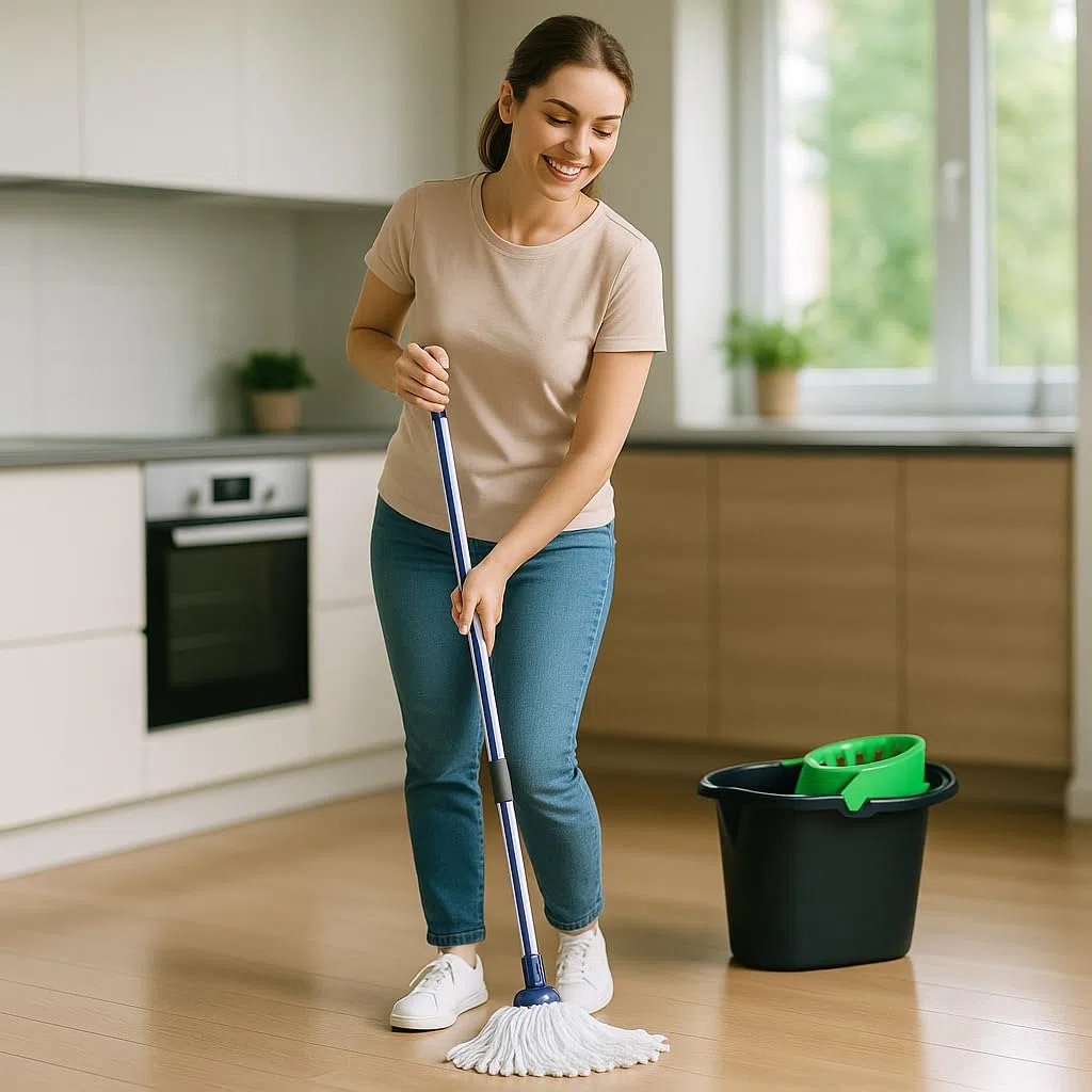 Pack Ahorro Fregonas Algodón con Cubo Escurridor Integrado Y Palo Ajustable Limpieza Profunda Suelos Brillantes Hogar Oficina Fácil Uso Alta Absorción Durabilidad Versatilidad Práctica Total