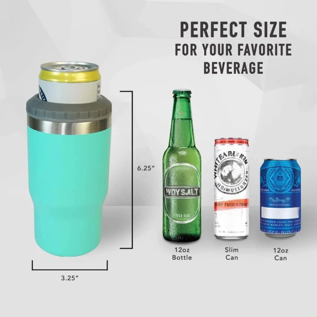 Aislante de lata/botella de acero inoxidable 4 en 1, tapas bidireccionales de 14 onzas, enfriador de latas aislado SUS, soporte para botella de cerveza (Azure)