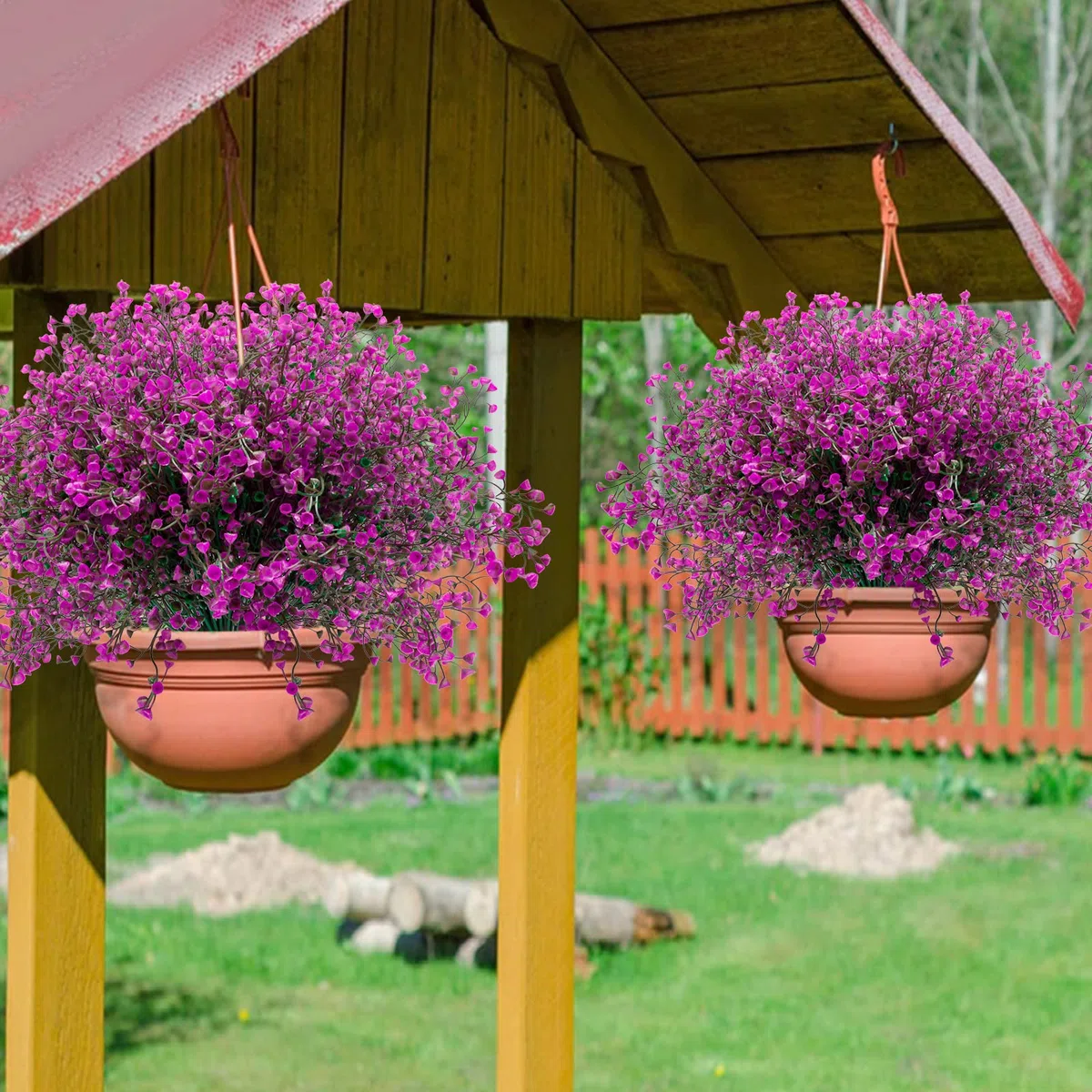 12 Ramos de Flores Artificiales Exterior Planta de Plastico Resistentes a los Rayos UV Arbustos Artificiales Decorativas Flor Falsa para Jarron, Jardinera, Balcon, Centro de Mesa (Fucsia)