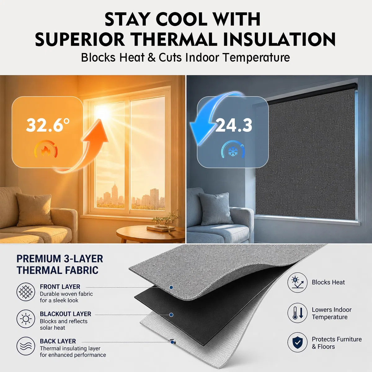 Estor Opaco sin Taladrar,300x150cm Tela Aislante Térmica, Estor Opaco de Lino, 100% Oscurecimiento Total, Protección Solar para Ventanas, Ideal para Dormitorios y Ventanas de Caravana