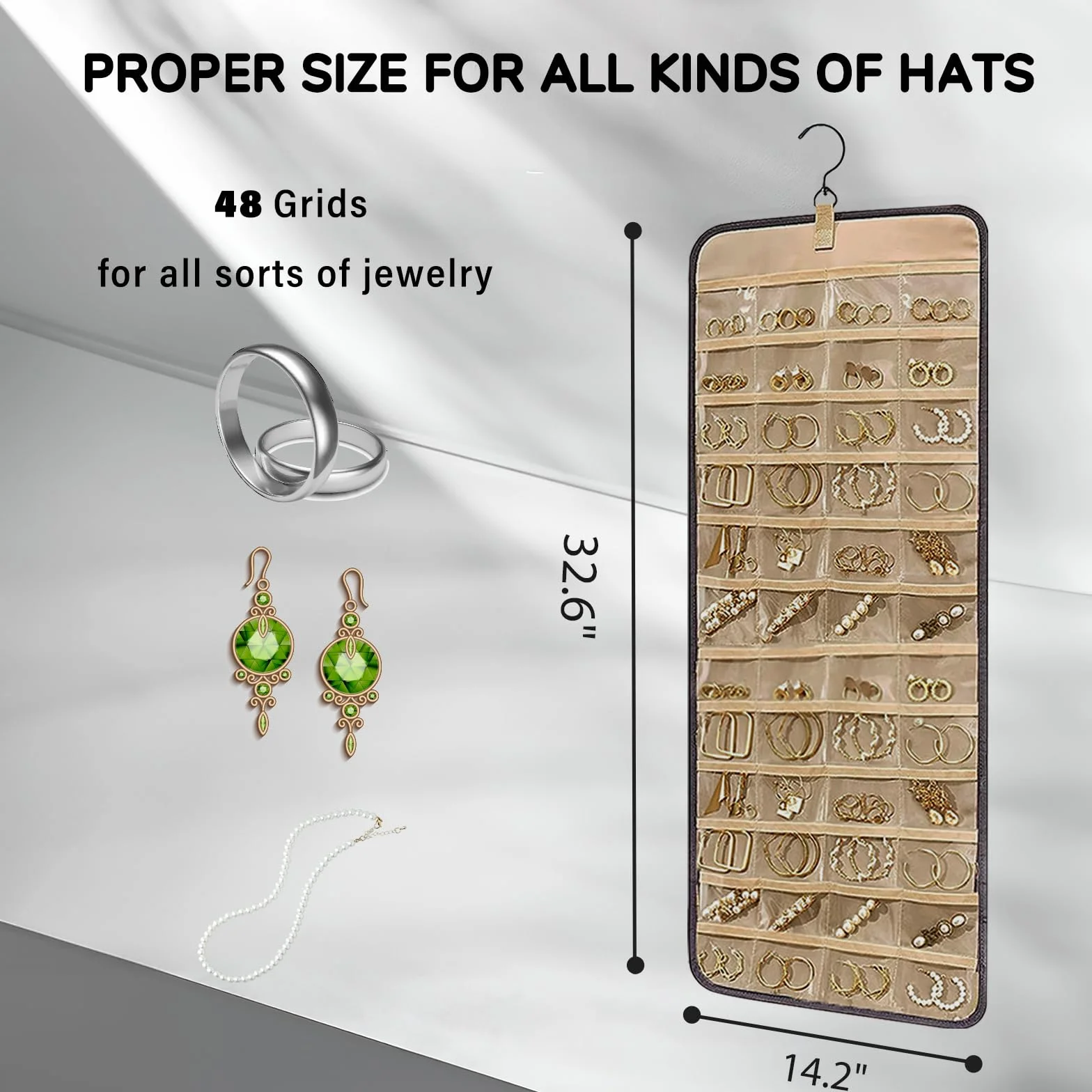 Organizador de Joyas Colgante de Doble Cara con Ganchos de Metal,Almacenamiento a Prueba de Polvo para Pendientes,Collares y Anillos–Joyero Colgante para Armario,Pared o Puerta (Negro,1 Pieza)
