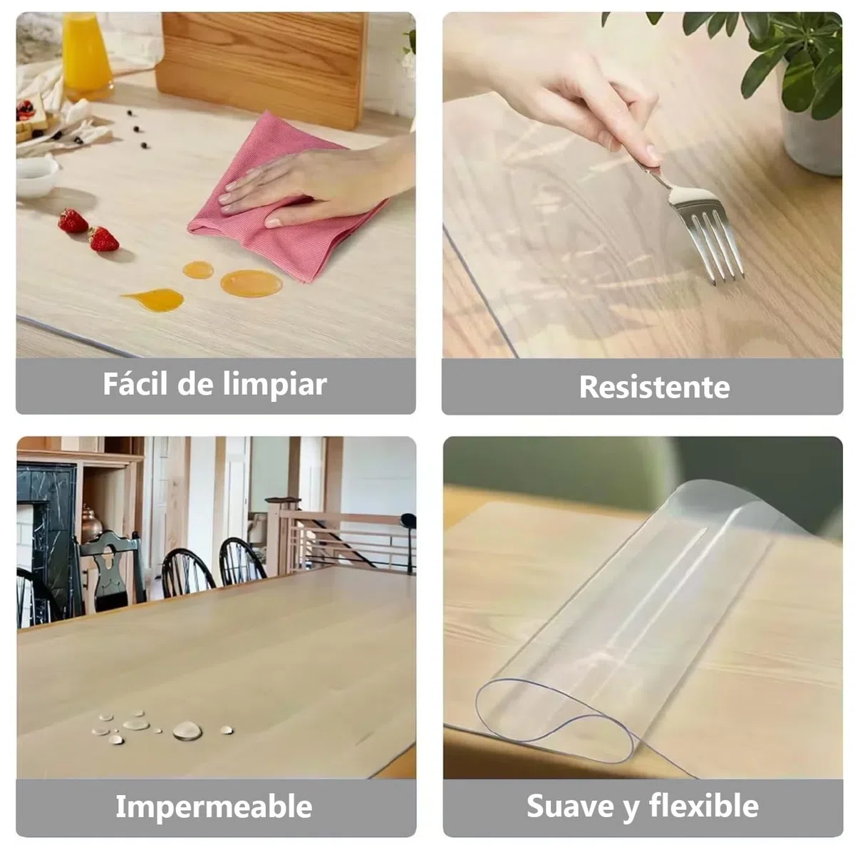 MERCURY TEXTIL- Mantel Fino de PVC Impermeable Transparente, Lámina Fina de Mesa Anti Manchas. Anchura de 140cm, Hule Protector de Muebles, Superficies y Mesa Rectangular (0,50mm-250cm Largo)