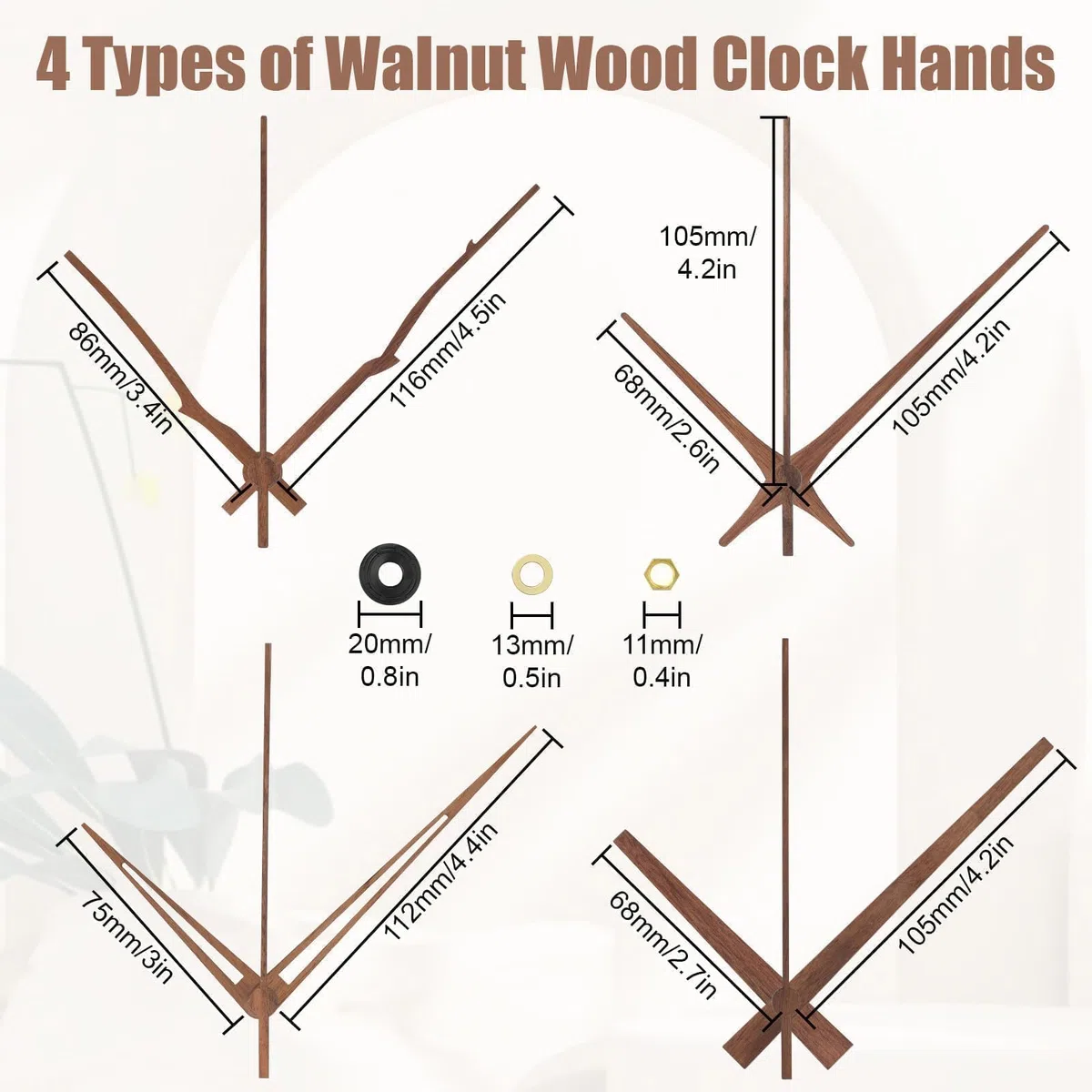EEEKit Mecanismos de Reloj, 4 Piezas de Movimiento de Reloj de Cuarzo con 4 Juegos de Manecillas de Madera para Reparación de Relojes