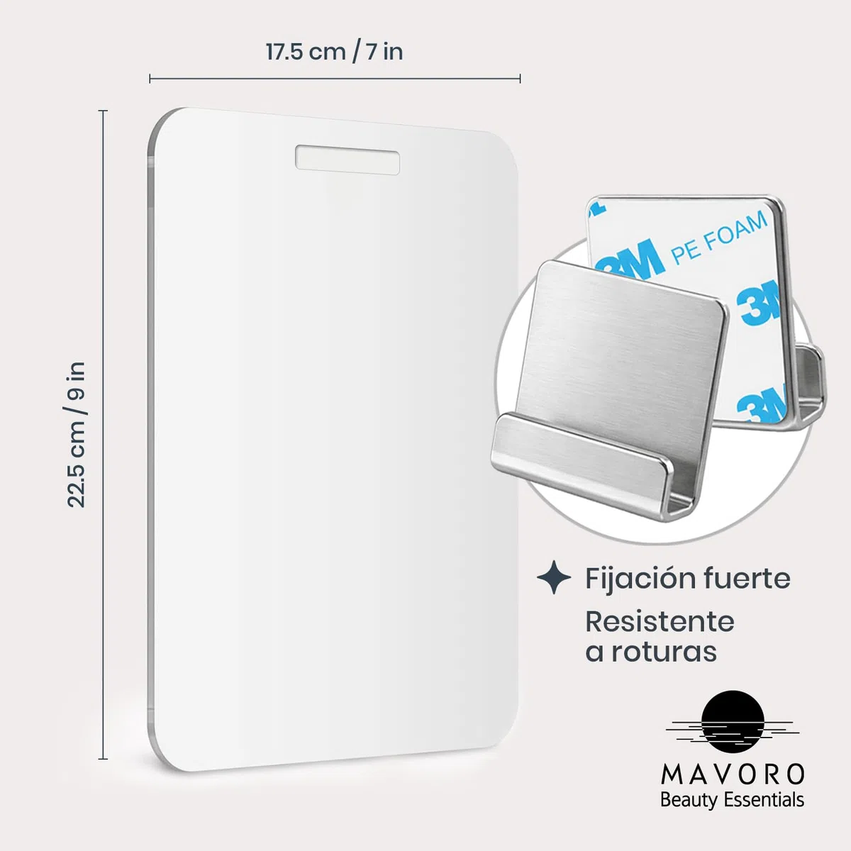 Mavoro Espejo de afeitado 18 x 23 cm para ducha con gancho adhesivo 3M, espejo de ducha para colgar en cualquier lugar, acrílico, irrompible, menos empañamiento, elegante sin marco, seguridad sin