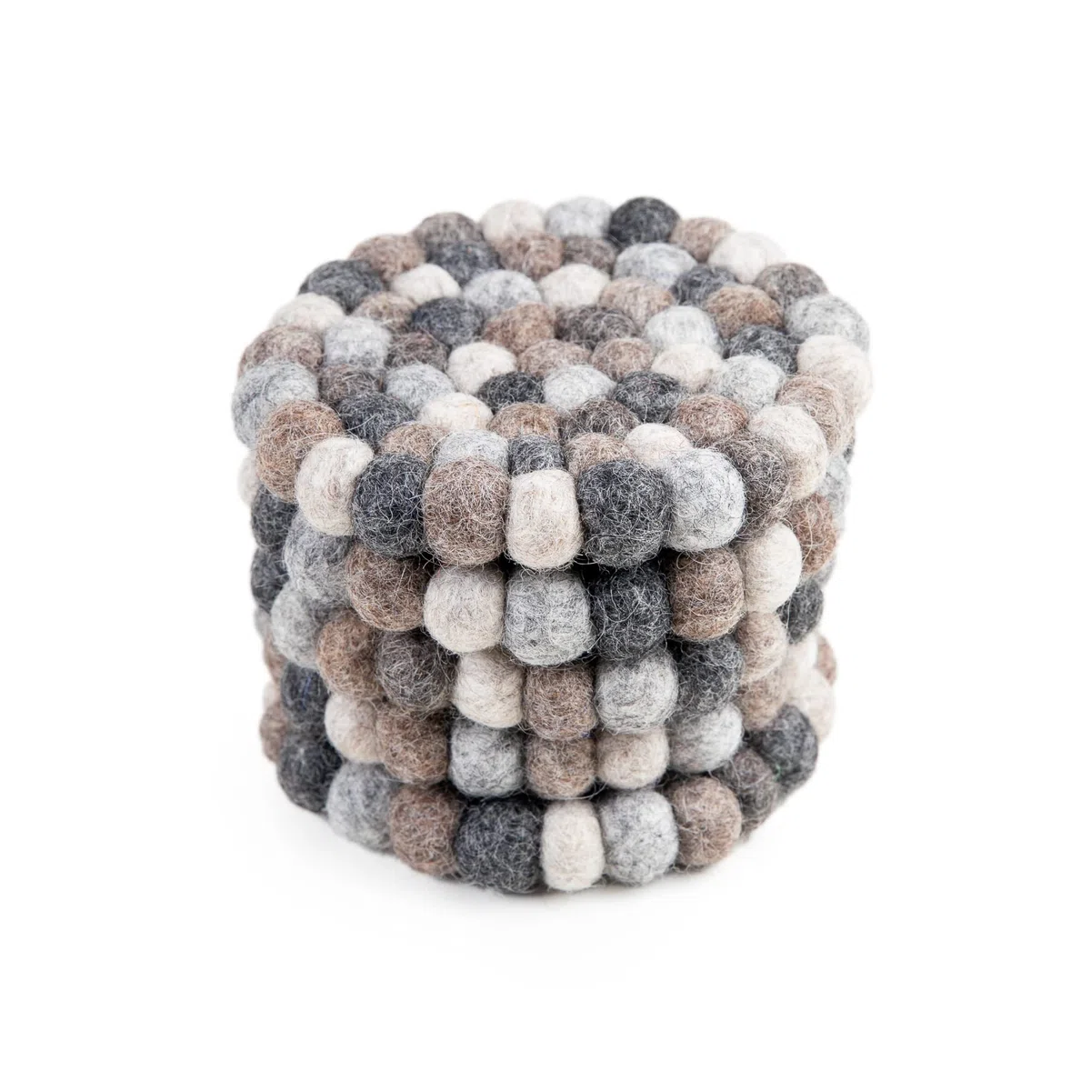 Redondo Posavasos de Bolas de Fieltro - Posavasos de Mesa 100% Lana Merina - Salvamanteles Absorbente para Bebidas - Grueso y Duradero Fieltro a Mano en Nepal por Woolygon - Multicolor - Juego de 5