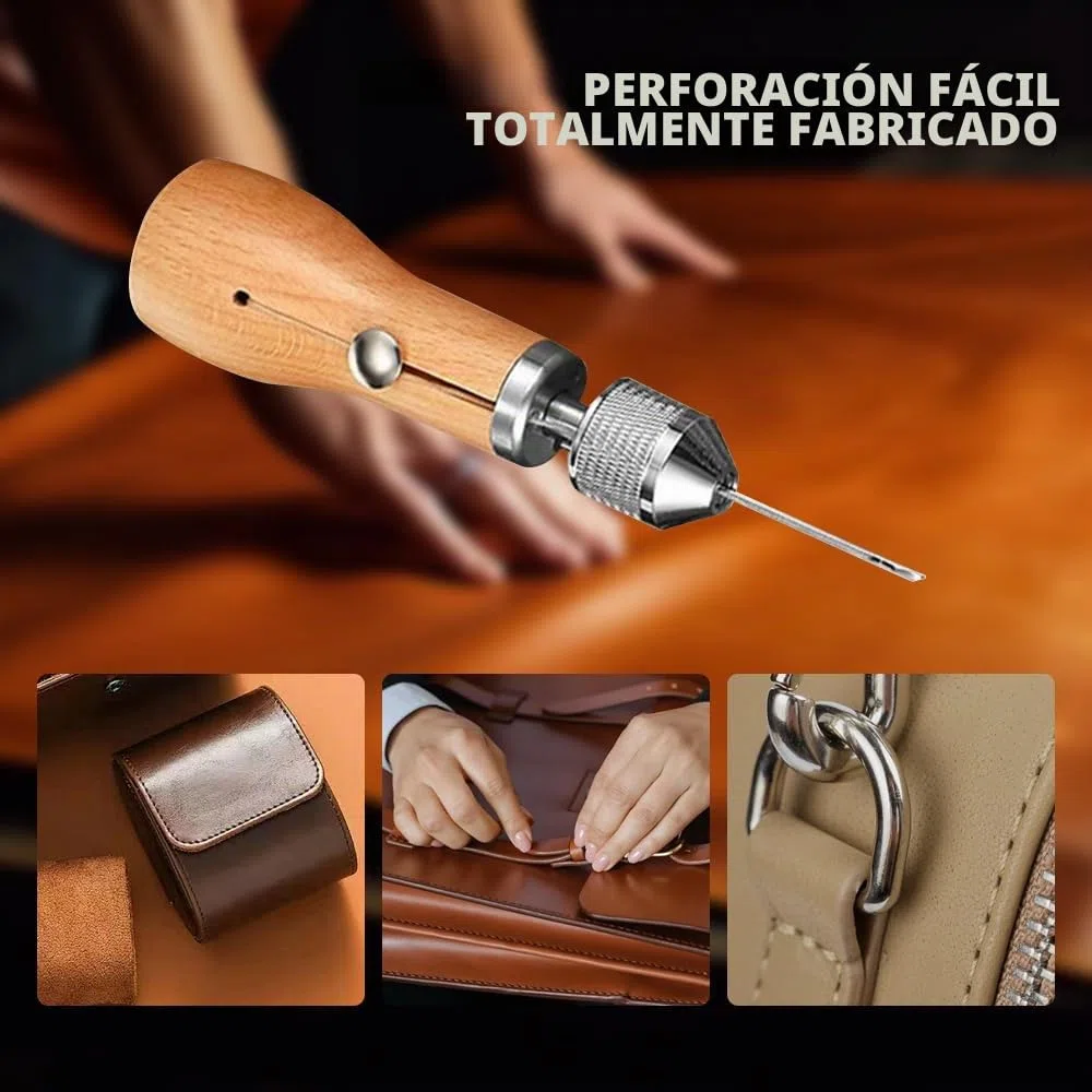 Mocrop Kit Costura de Cuero de 34 Piezas con Agujas de Coser a Mano de 16 piezas, Juego de Costura de Cuero Multifuncional de Bricolaje para Coser Lienzo de Cuero