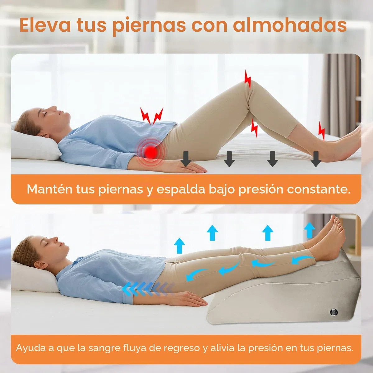 Almohada para Piernas Hinchable con Bomba, Cuña Elevadora para Mejorar la Circulación, Reducir Hinchazón y Aliviar Dolor de Espalda, Portátil para Dormir, Post-Operatorio y Embarazo