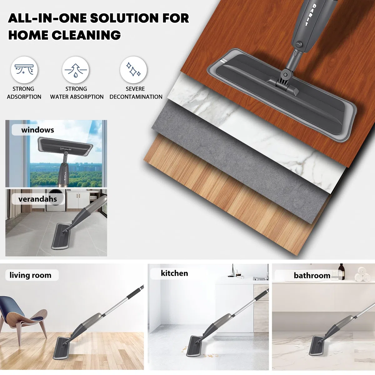 Mopa con Pulverizador, Mopa Fregona con Pulverizador, Mopas de Limpieza Suelos Spray Mop Microfibra Mopa Spray con 3 Microfibra Almohadilla Reutilizable y 360ml Botella para una Limpieza Rápida