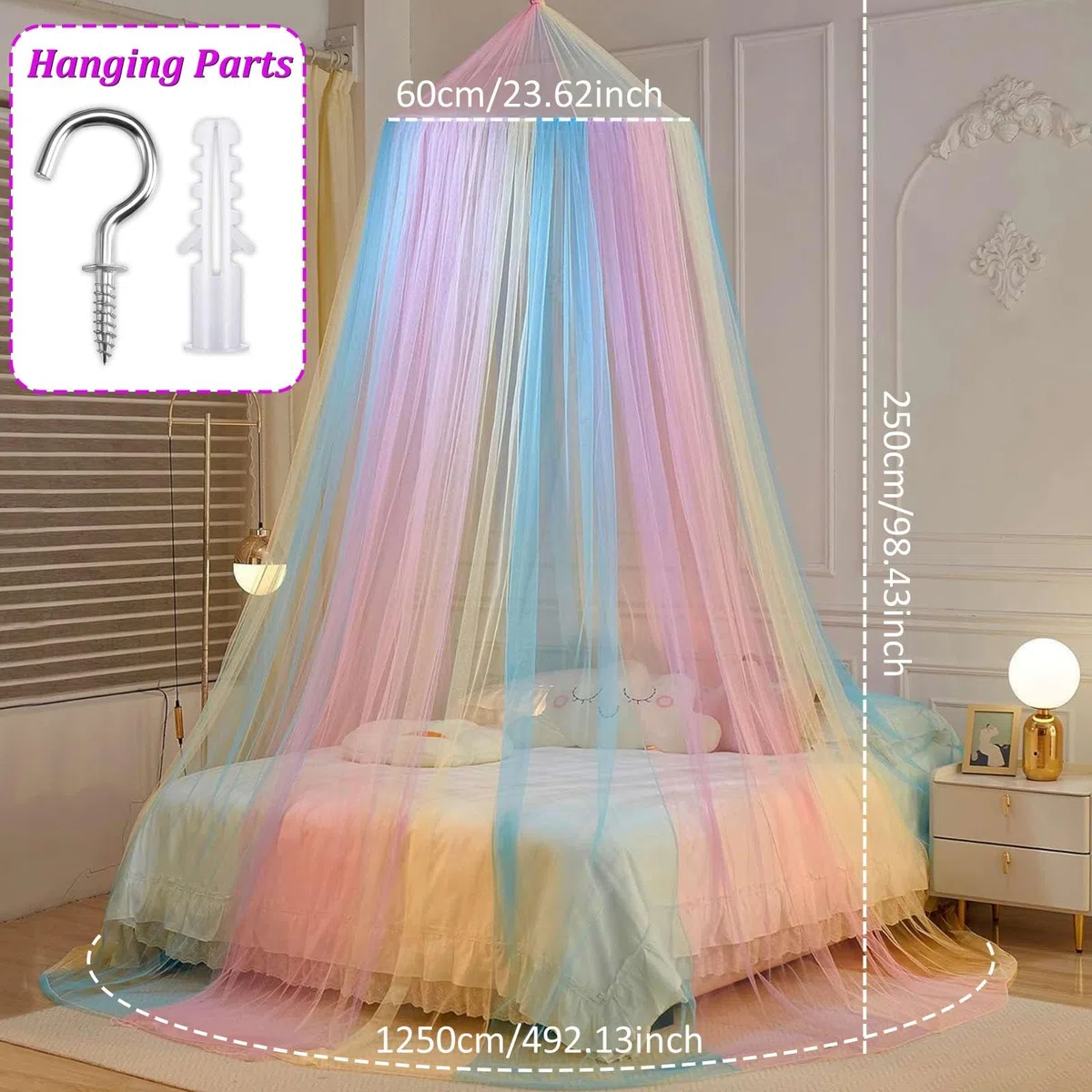 Mosquitera Cama,Mosquitera para Cama,Dosel Cama Niña 60x250x1250cm,Mosquito Net para en Casa Interior al Aire Libre