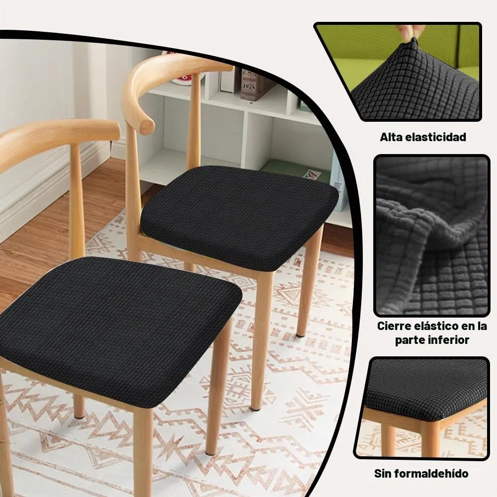 CAREDGO 2 Pcs Funda Asiento Silla Oficina Funda Silla Escritorio Fundas para Silla de Ordenador Funda para Asiento Silla Comedor Funda Silla Gaming Funda Protectora Silla Negra para Oficina Comedor