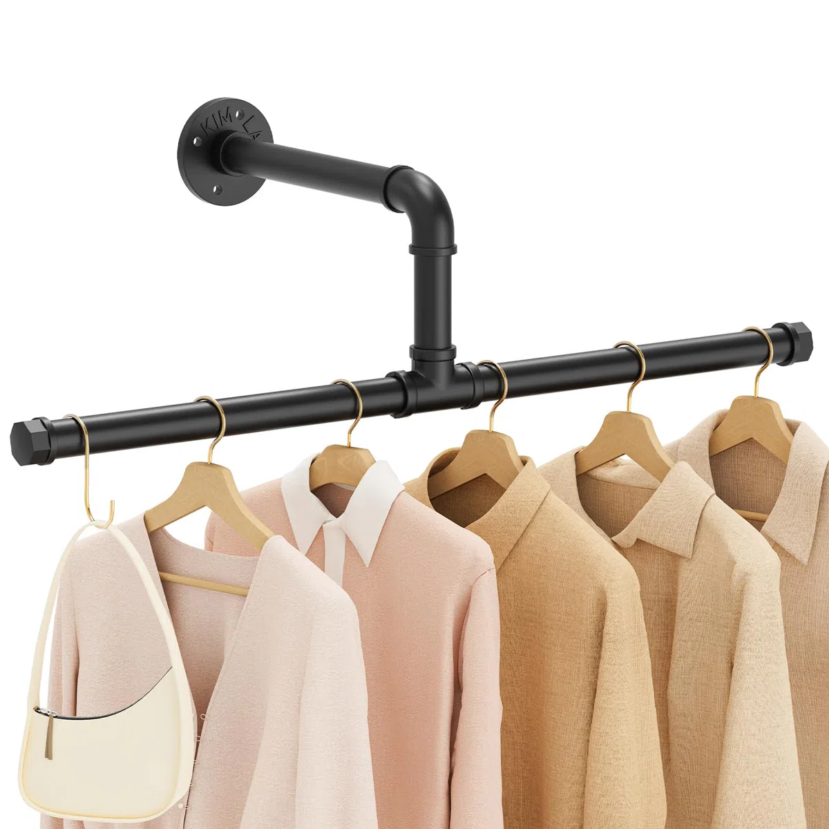 Yawinhe Perchero de Pared para Colgar Ropa, 51cm, Colgante de Prendas de Metal Retro Desmontable, Barras de Suspensión Industrial, para Sala de Estar, Cocina, 1-Pack, Negro