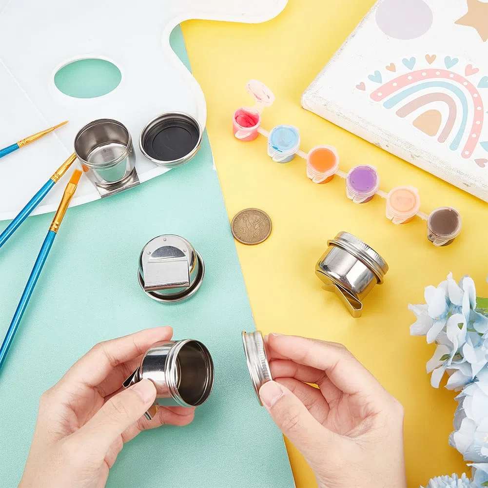 UNICRAFTALE 4 Pieza de Acero Inoxidable Pintura Al Óleo Taza Paletas Contenedor Taza Metal Cazo Pintura Recipiente Contenedor con Tapa Y Clip Boca Grande Solo Cazo Paleta Taza para Dibujar