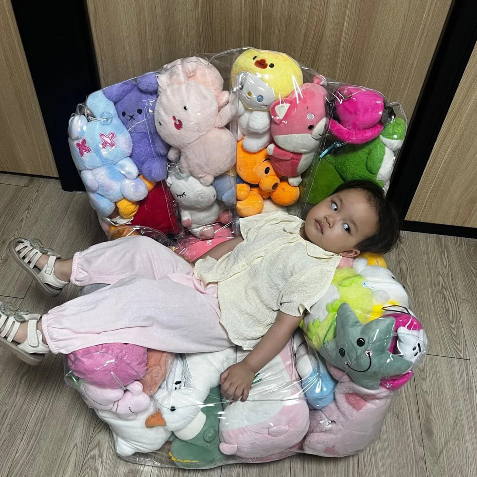 Genérico Sillón Puf Transparente, Fundas para Sillón Saco para Guardar Peluches, Sillóns Puf Impermeable De PVC, Ideal Paras Organizar Juguetes De Niños