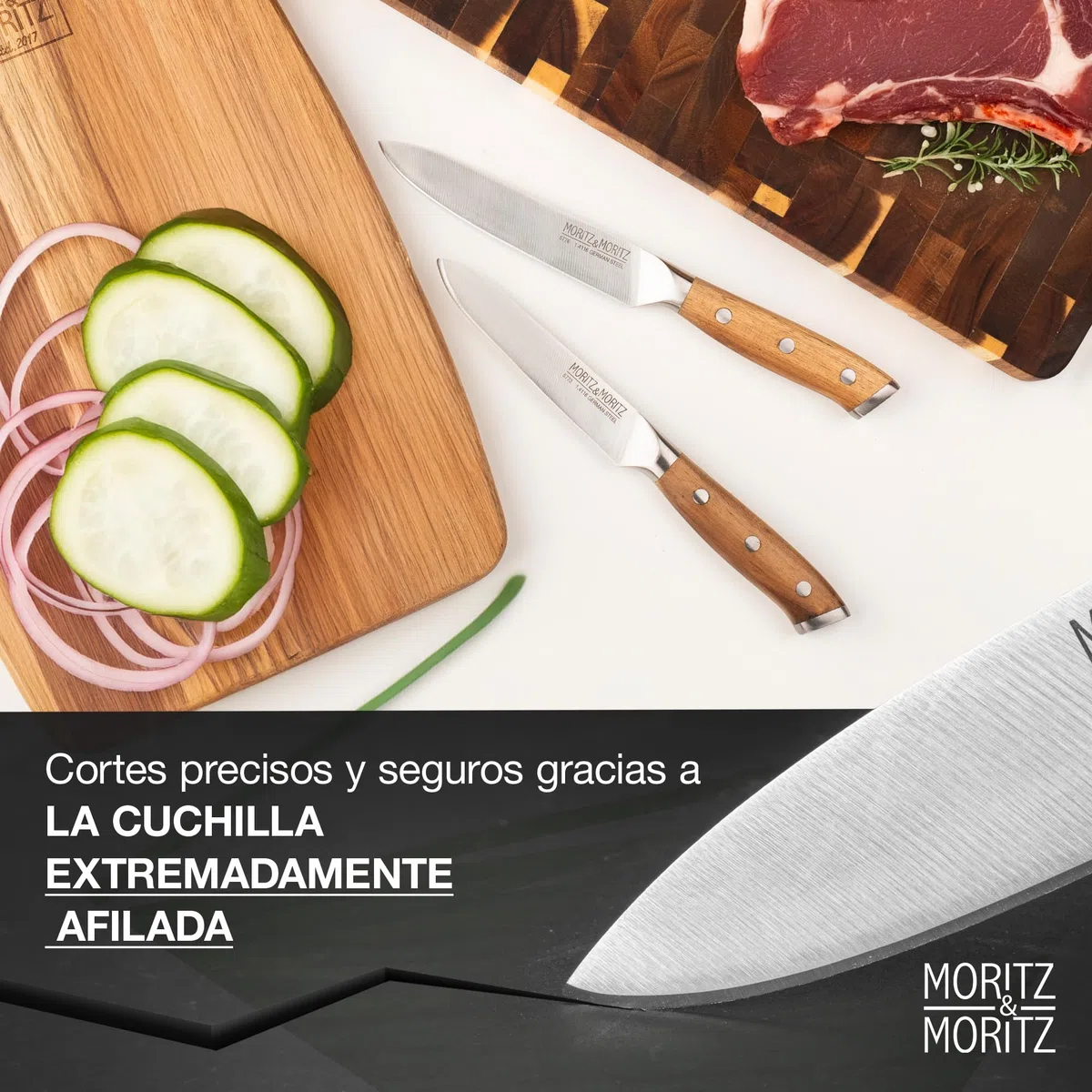 Moritz Cuchillo 9 cm para cortes precisos de verduras y frutas - mango ergonómico de acacia - multiusos de acero alemán