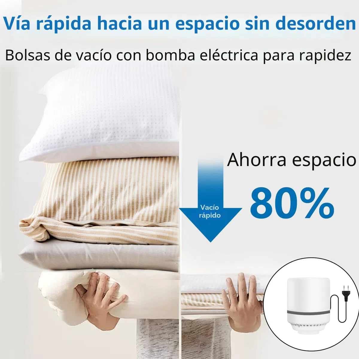 Bolsa Vacio Ropa Con Bomba Eléctrica, 9 Bolsas Para Guardar Ropa (3 Extragrandes, 3 Medianas, 3 PequeñAs), Reutilizables Bolsas al Vacío Para Guardar Ropa, Ropa de Cama, Edredones