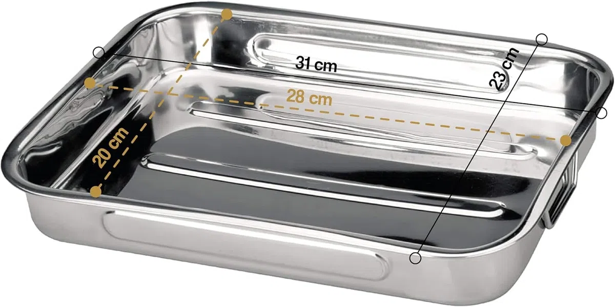 Menax - Bandeja Horno Acero Inoxidable - Fuente para Horno con Rejilla - Rustidera Acero Inoxidable - Bandeja Horno Universal con Rejilla - 30 cm