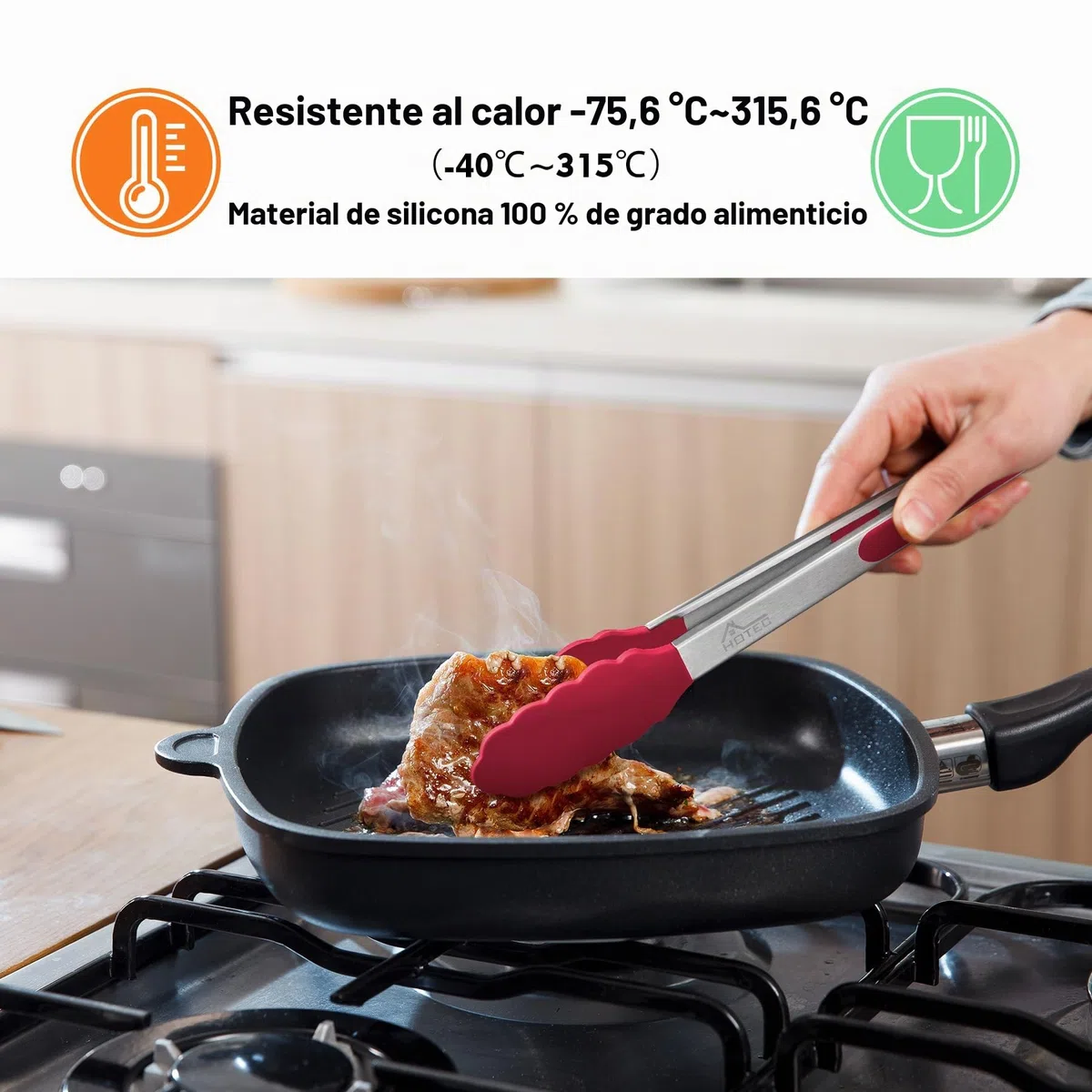 Hotec Pinzas de Cocina de Acero Inoxidable con Puntas de Silicona, 17.8cm, 23cm, 30.5cm,Multicolor