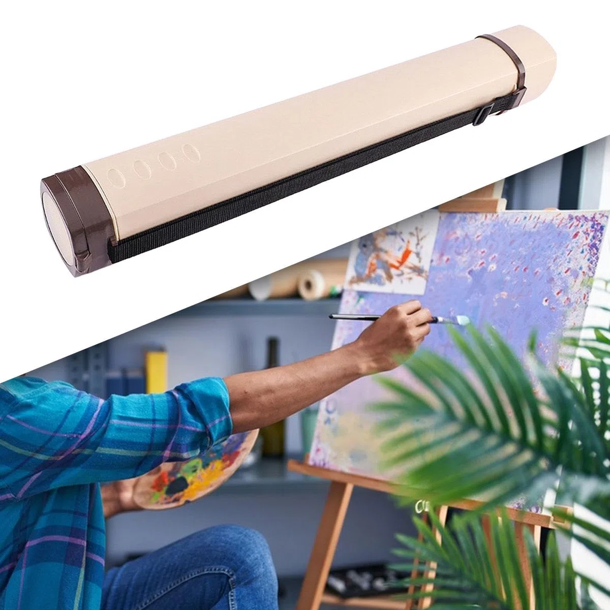 Tubo de Almacenamiento de, Tubo de Almacenamiento de Carteles, pergaminos telescópicos, Caja de Planos Multifuncional, Tubo para Planos, Beige