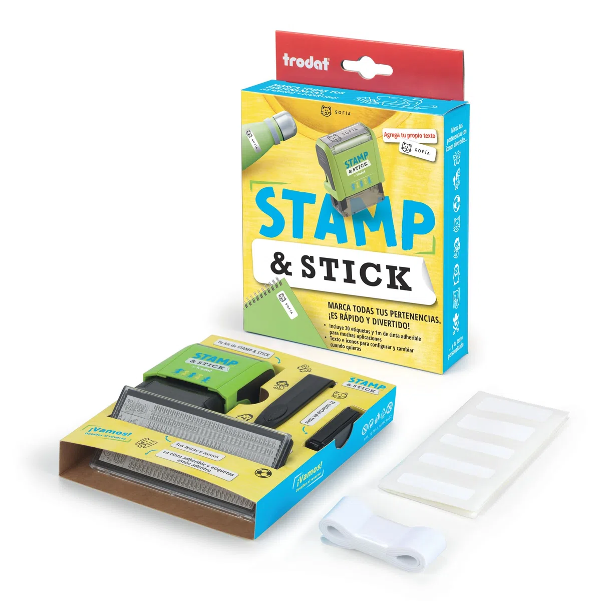 Trodat Stamp & Stick Sello Ropa Niños Personalizado – Marcador Textil y Objetos Personales