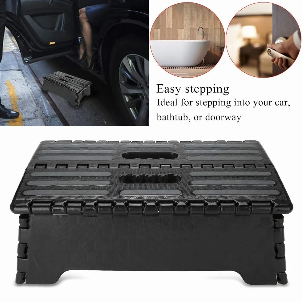 Taburete Plegable Multiusos Negro Antideslizante y portátil para baño y Cocina, Capacidad máxima 136 kg