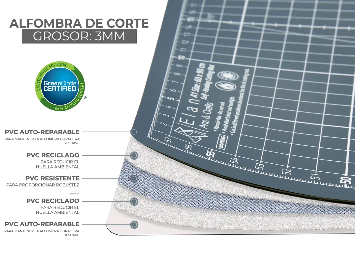Elan Base de Corte A2 Autocicatrizante Gris, Tabla de Corte 60x45 CM, Tabla Cortar Costura, Base de Corte A2, Protector Mesa Manualidades de 5 Capas