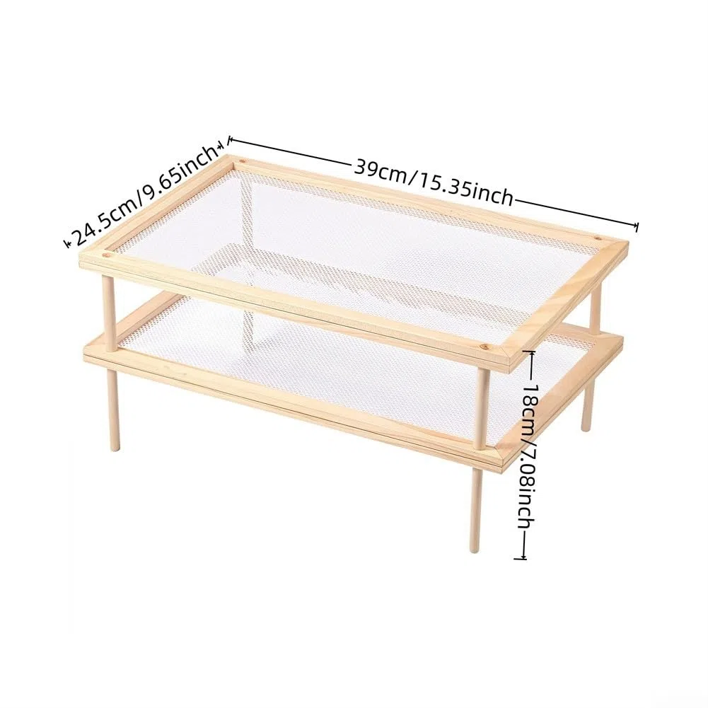 Yhenlovtt Layout - Estante de secado de hierbas apilable para pasta con soporte para secadora de alimentos, multicapa para almacenamiento y organización de cocina, soporte de madera para H (doble capa