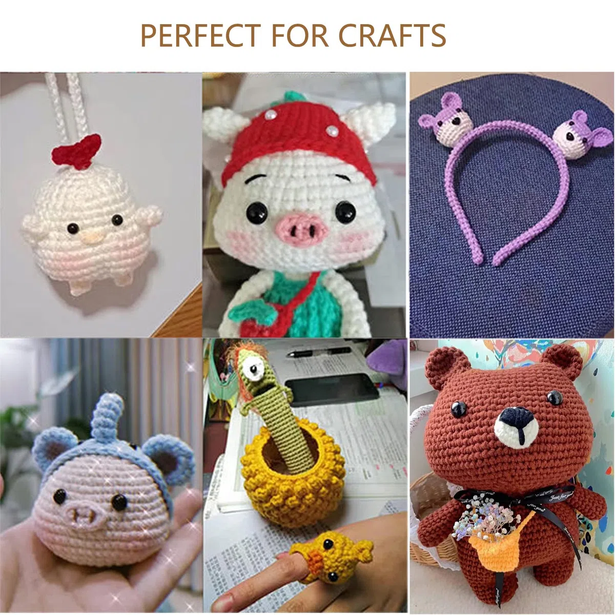 Ojos de Seguridad para Animales de Ganchillo, 100 Unidades de Plástico para Peluches y Muñecas, Con Arandelas para Manualidades (6-12 mm)