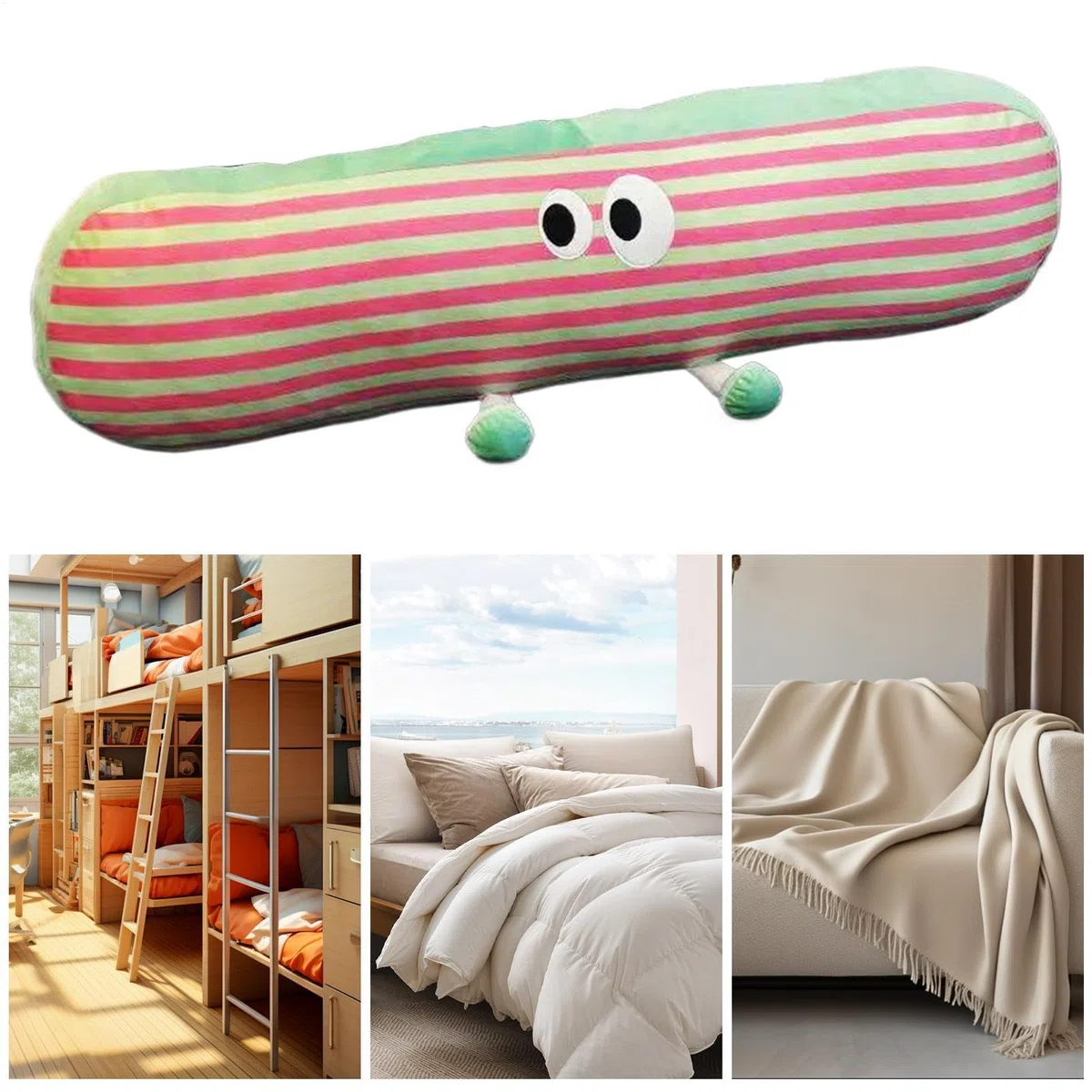 Almohada de cuerpo completo, almohada larga para decoración de cama - Linda almohada para abrazar a rayas de 35,43 pulgadas,Almohadas suaves y cómodas para dormir, cojín lumbar decorativo con funda ex