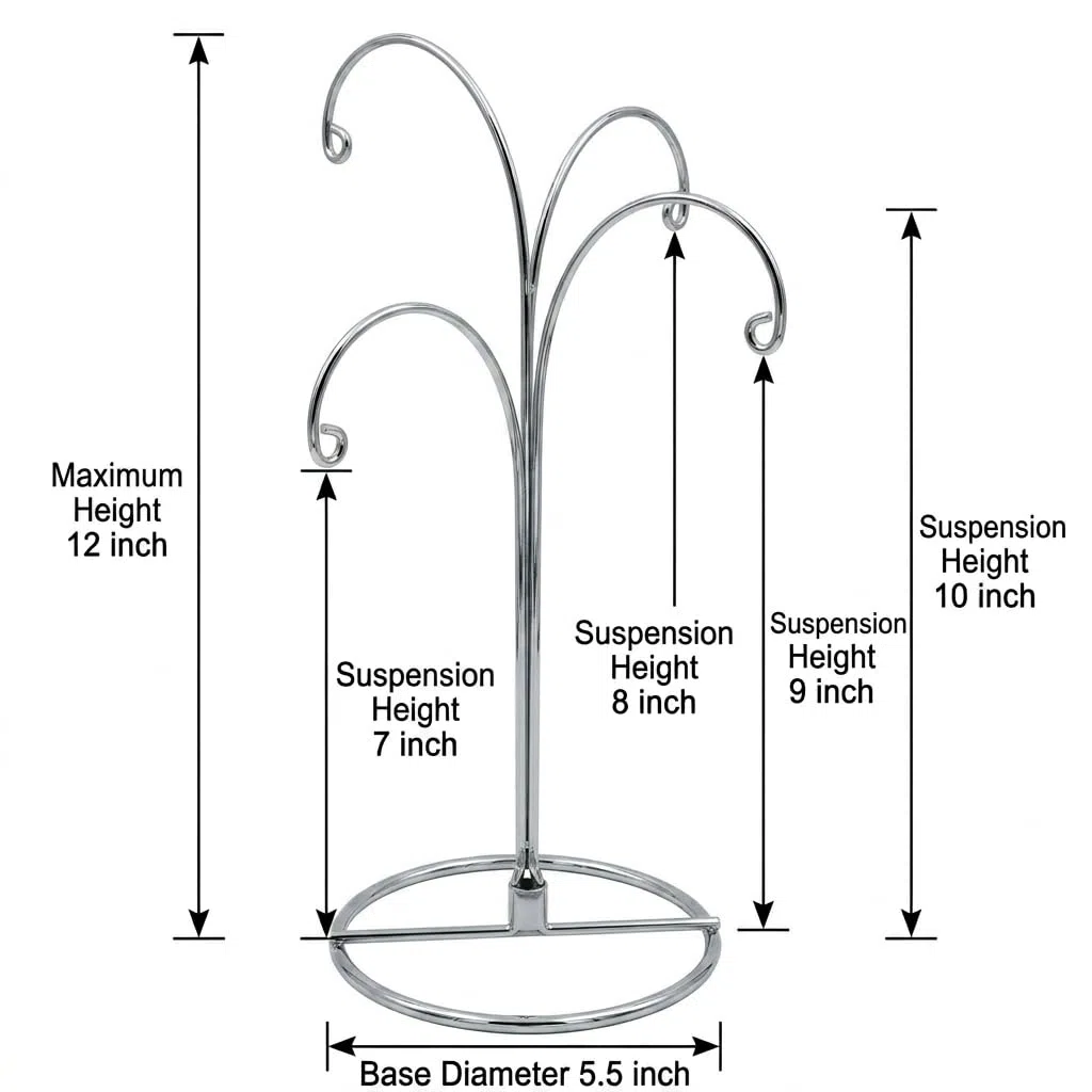 HOHIYA Soporte exhibición adorno 30 cm 4 brazos gancho hierro plata Ideal para bolas de Navidad adornos colgantes y decoración festiva 2 unidades